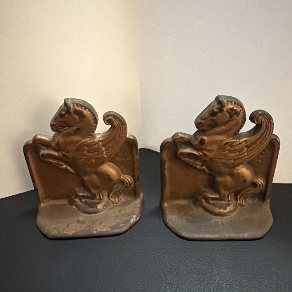 Vintage 1925 Copper Finish Art Deco DAL Pegasus Bookends Signed!!